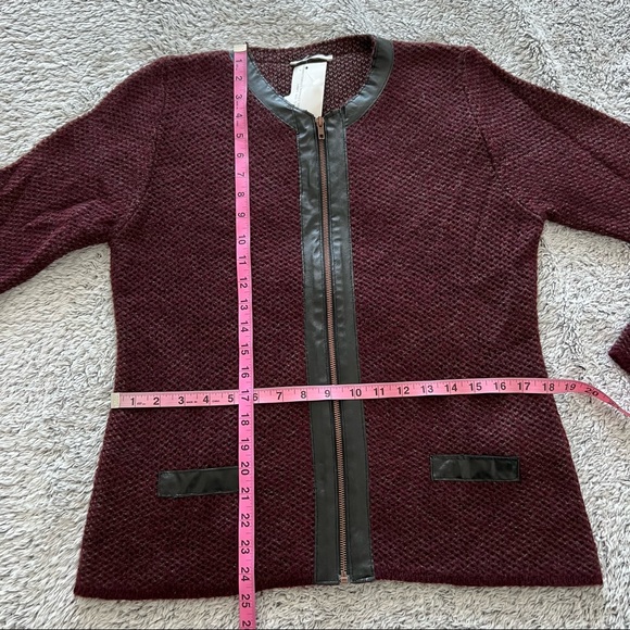 NARA CAMICIE Cardigan Sz M/L Wool Blend Burgundy Zip Closure False pockets New - Picture 6 of 9
